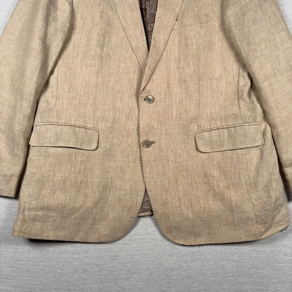 Jos A Bank Linen Blazer Mens Size 46R SLIM FIT Tan Double Vented